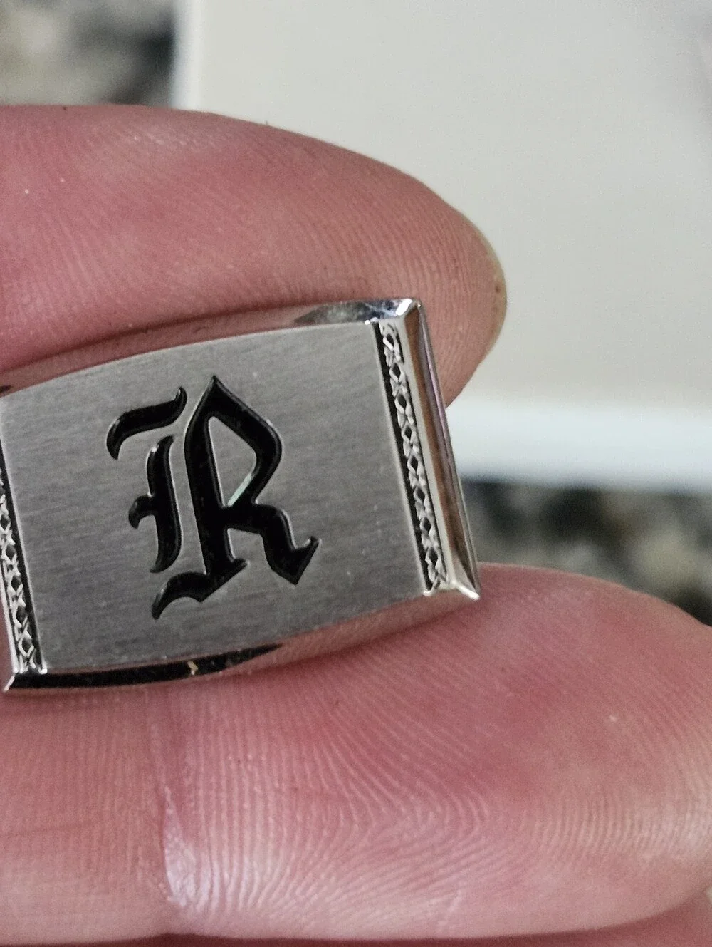 Black Monogram 'R' Silver-Tone Men's Cufflinks